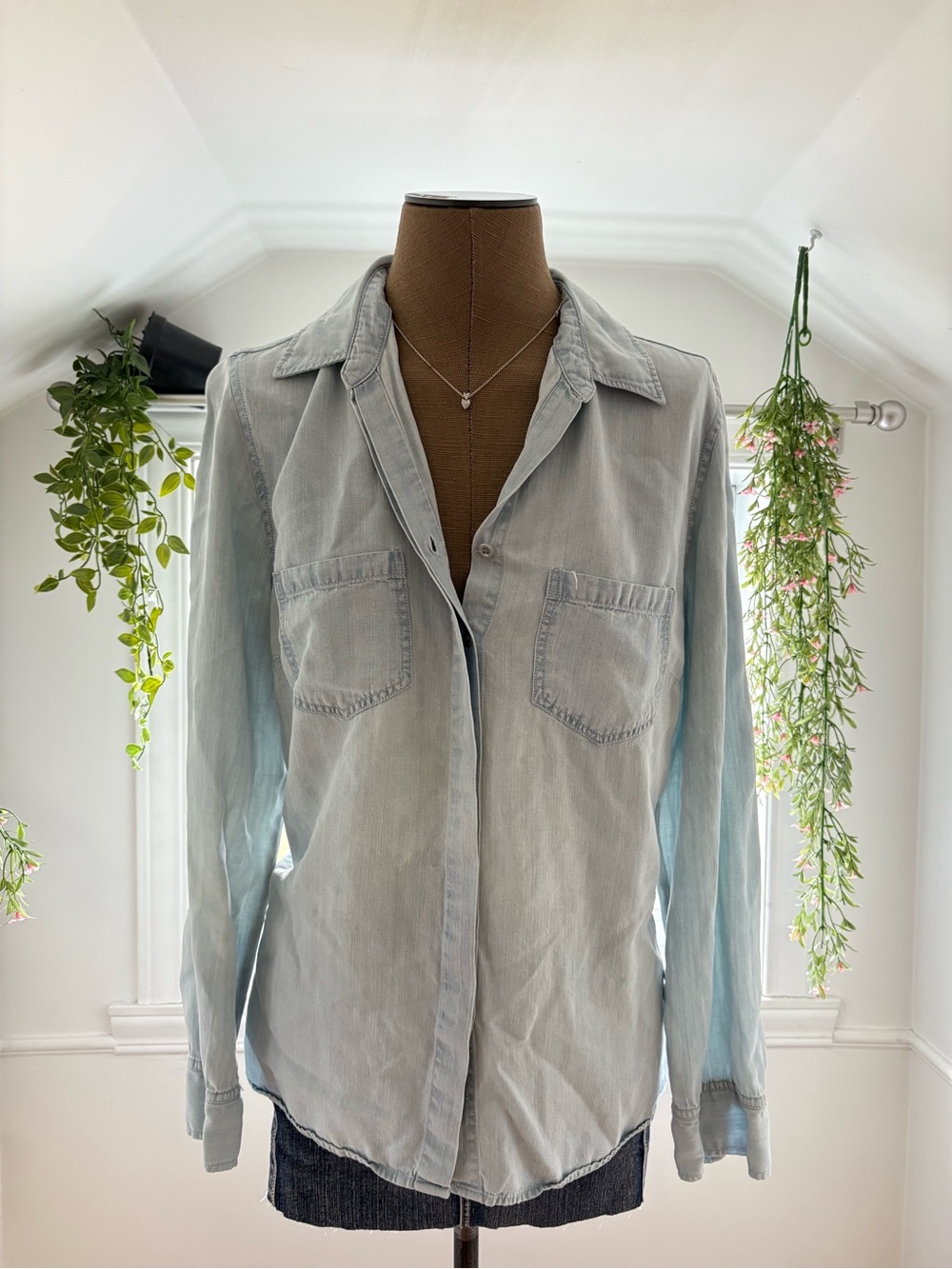 Faux Denim Light Blue Casual Button-Down Shirt